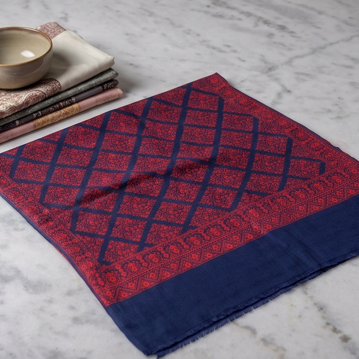 Deep navy-blue base Handmade Embroidered Pure Wool Shawl. - Lubi Noir