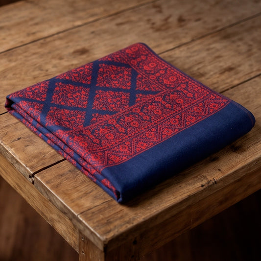Deep navy-blue base Handmade Embroidered Pure Wool Shawl. - Lubi Noir