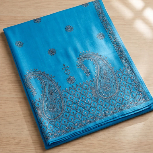 Turquoise Blue Handmade Embroidered Pure Wool stall - Lubi Noir
