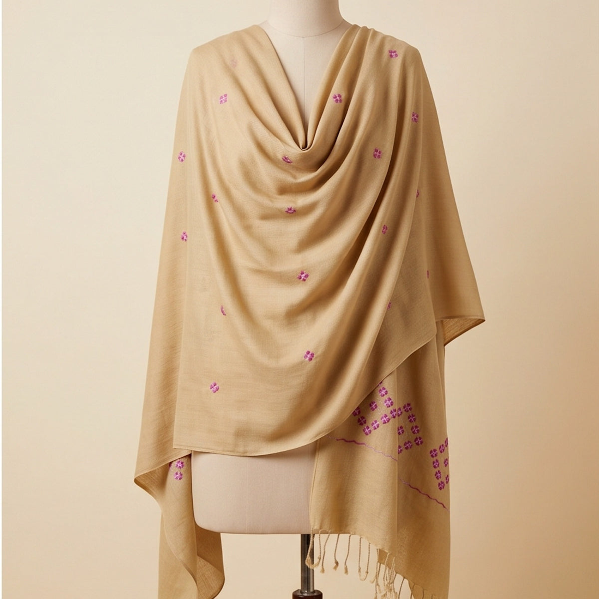 lemon Wool Hand-Embroidered Shawl - Lubi Noir