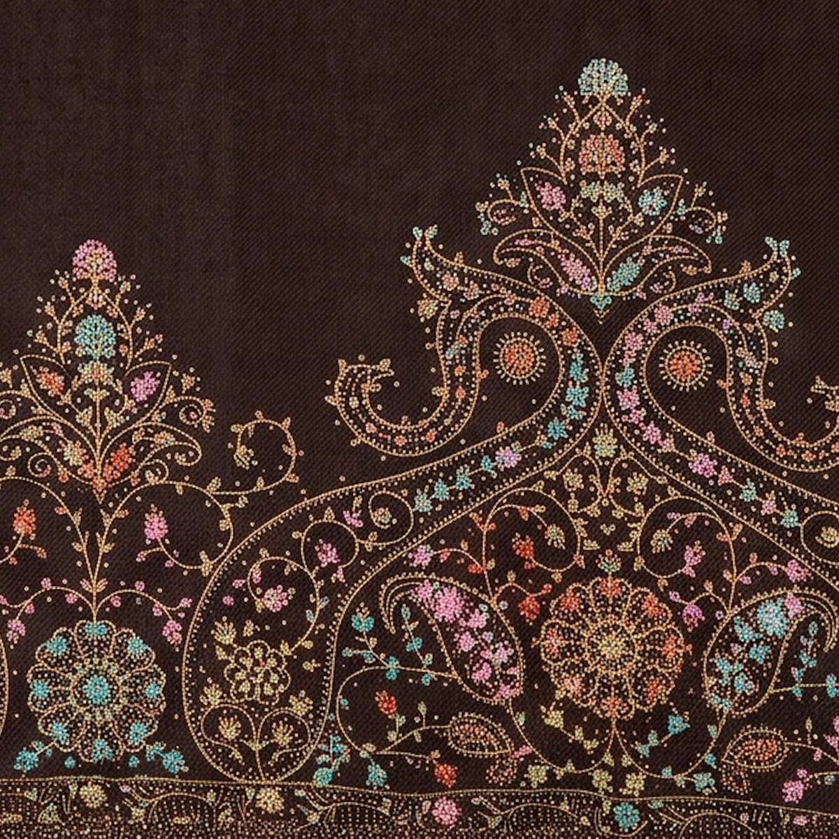 Handmade Dark Brown Embroidered Pure Wool Shawl. - Lubi Noir