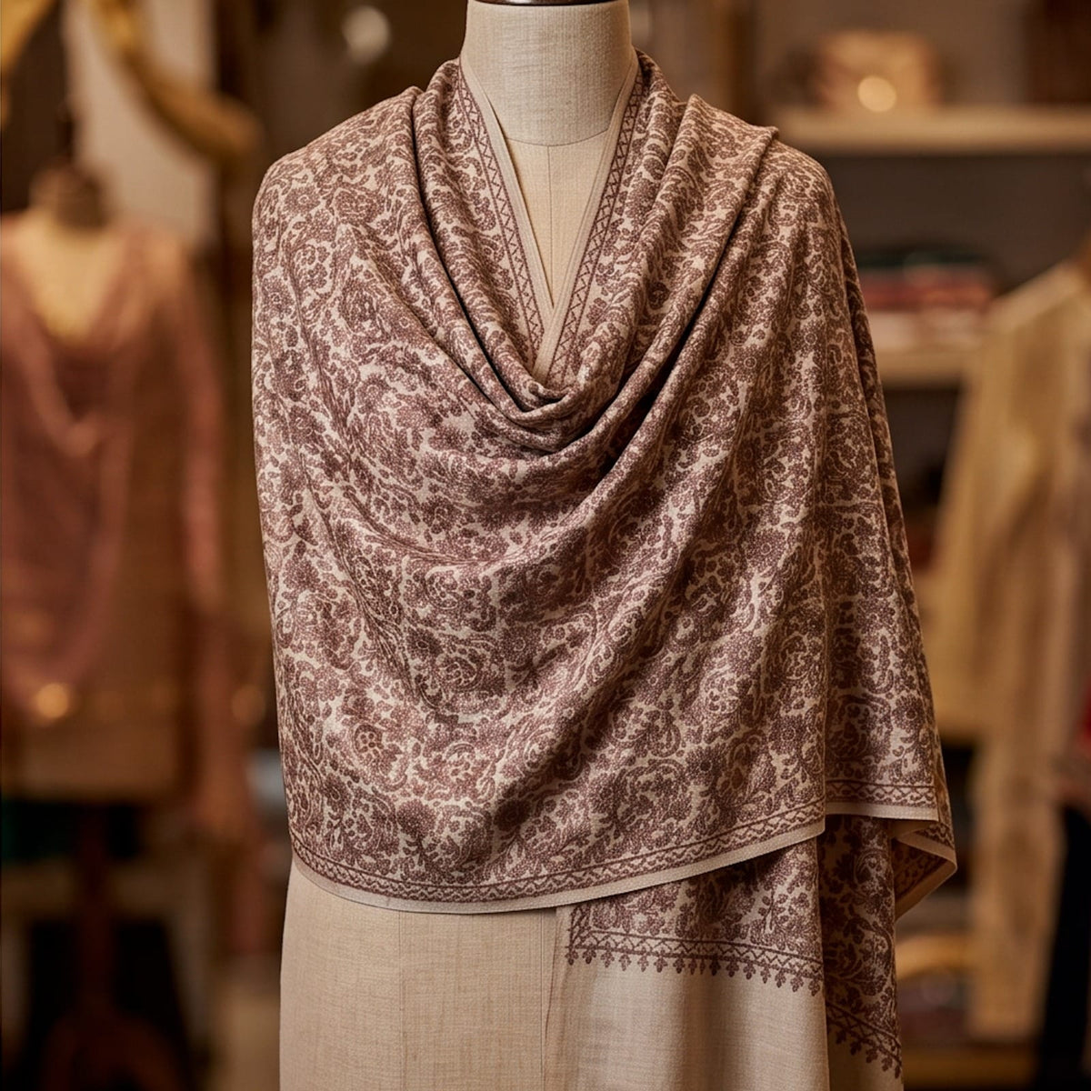 Gul -e-Swat – Pure Wool Hand-Embroidered Swati Shawl |Camel Colour - Lubi Noir