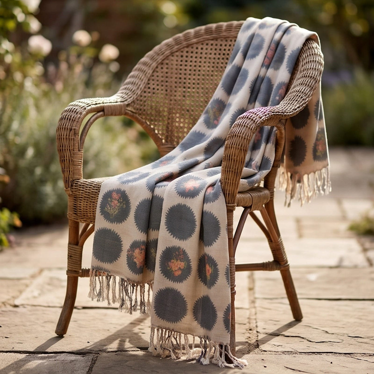 Ivory-cream base Wool printed Shawl - Lubi Noir