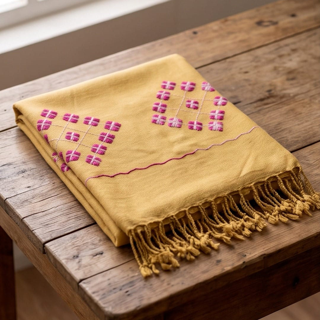 Mustard Embroidered Shawl - Lubi Noir