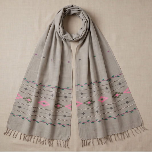 Grey Embroidered Handmade Shawl - Lubi Noir