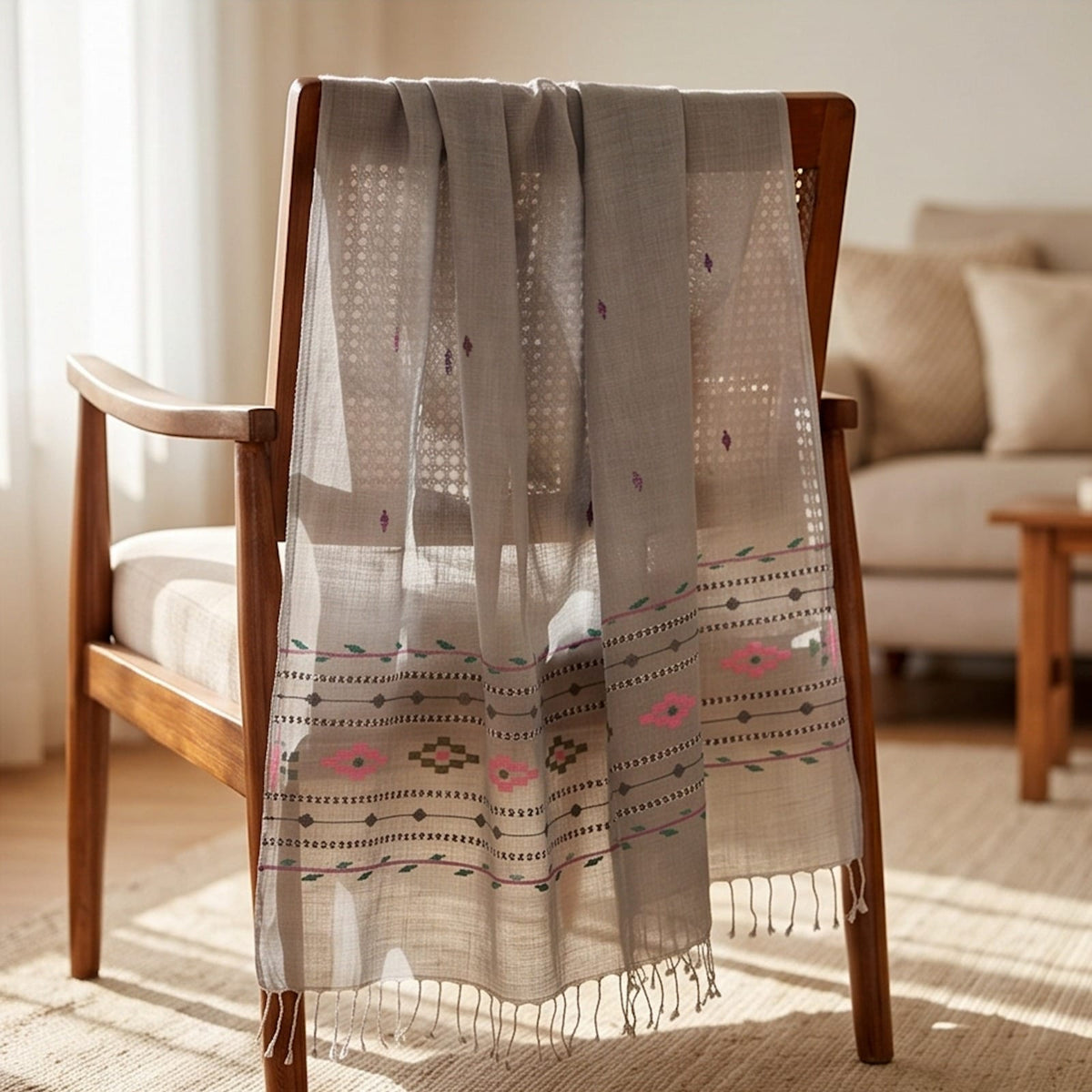 Grey Embroidered Handmade Shawl - Lubi Noir