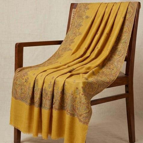 Mustard Gold Embroidered Premium Shawl - Lubi Noir