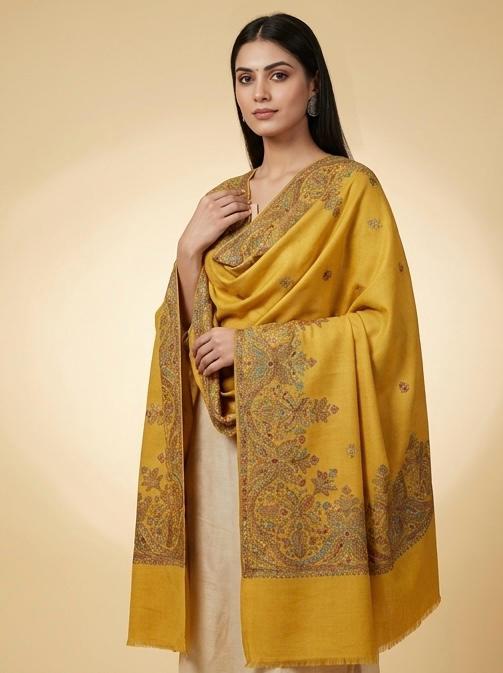 Mustard Gold Embroidered Premium Shawl - Lubi Noir
