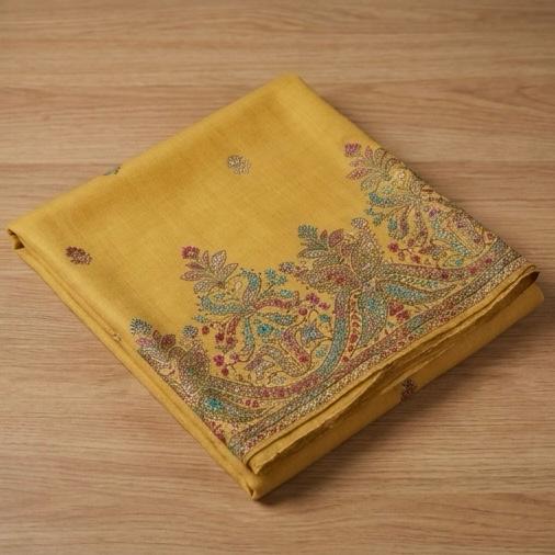 Mustard Gold Embroidered Premium Shawl - Lubi Noir