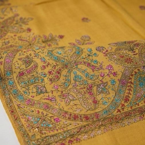 Mustard Gold Embroidered Premium Shawl - Lubi Noir