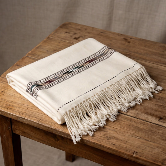 Men's Premium Double-Layer Woolen Shawl - Ivory White - Lubi Noir