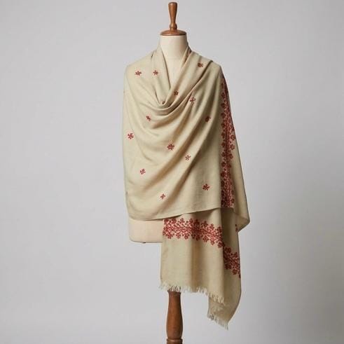 Rang-e-Swat Cream Embroidered Shawl - Lubi Noir