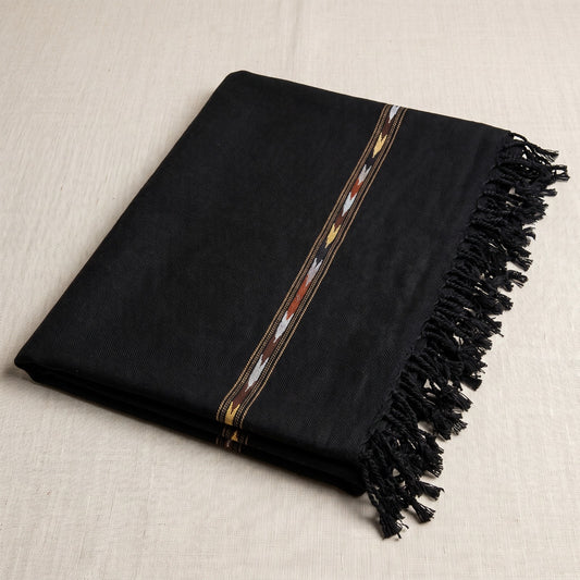Men's Pure Wool Shawl- Black with Embroidery - Lubi Noir