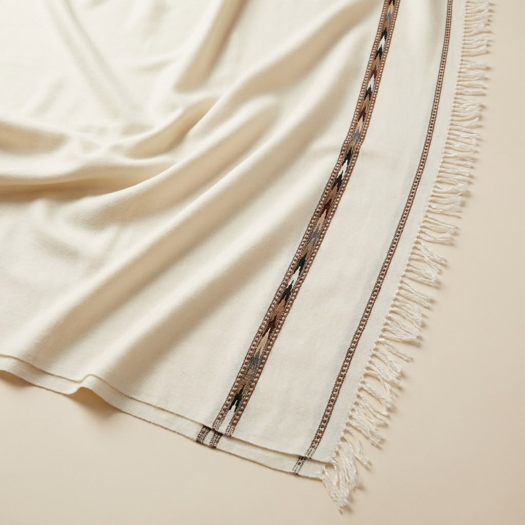 Men's Pure Wool Shawl- Ivory White - Lubi Noir