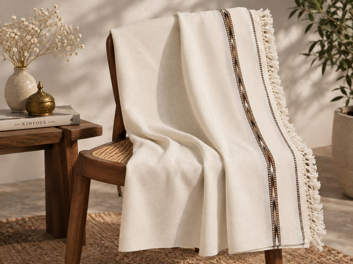 Men's Pure Wool Shawl- Ivory White - Lubi Noir