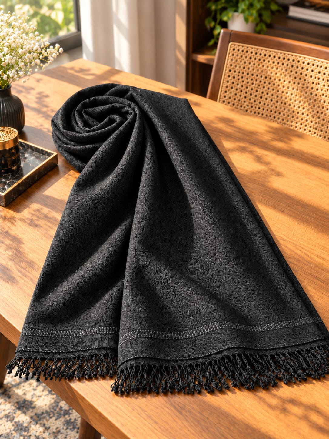 Men's Pure Wool Shawl- Black - Lubi Noir