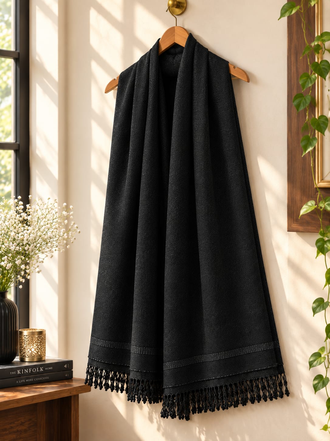Men's Pure Wool Shawl- Black - Lubi Noir