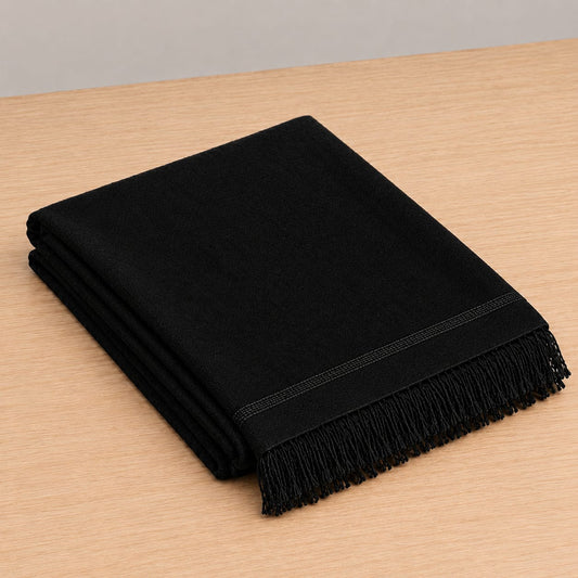 Men's Pure Wool Shawl- Black - Lubi Noir