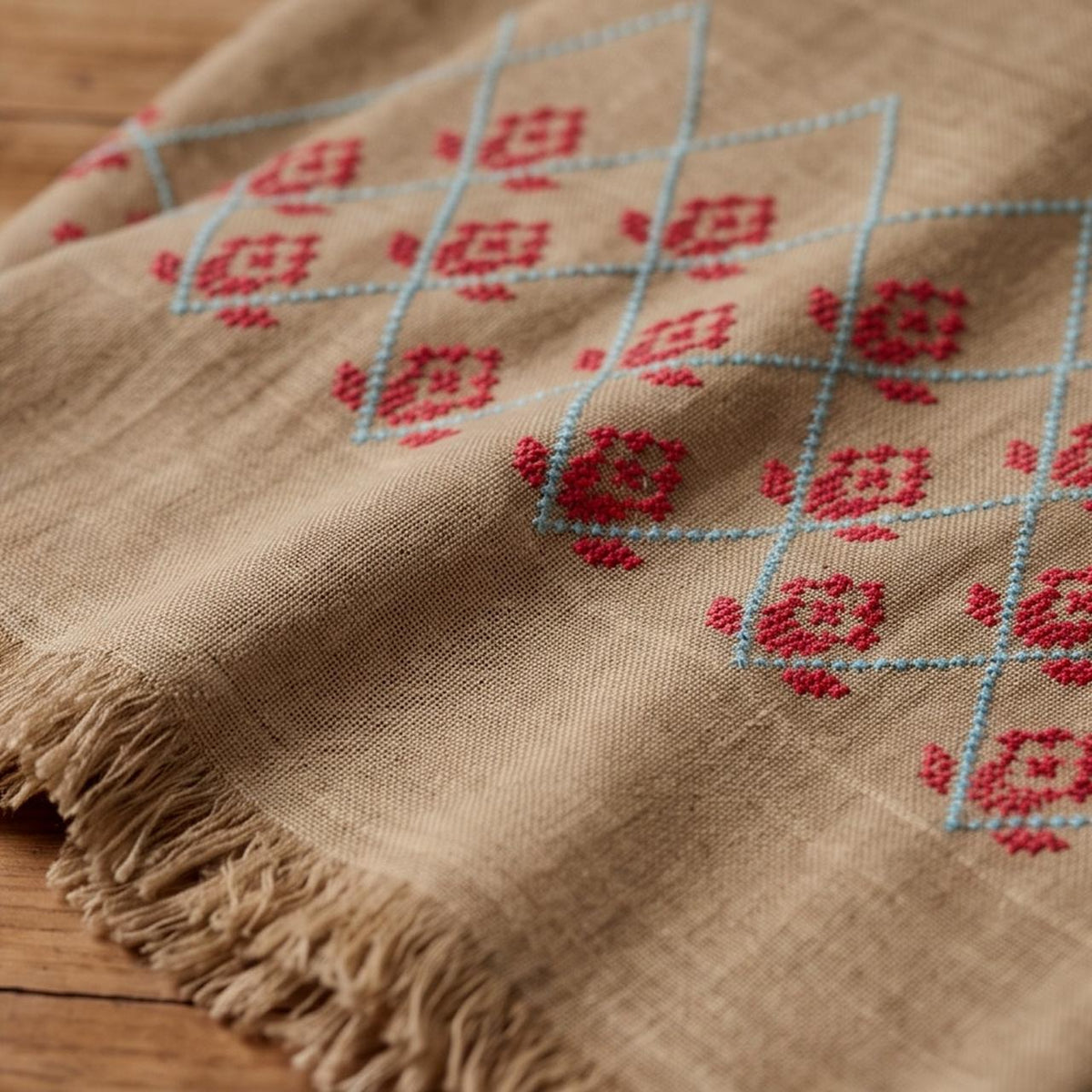 Gul-e-Sindh – Hand-Embroidered Sindhi Shawl | Natural Beige - Lubi Noir