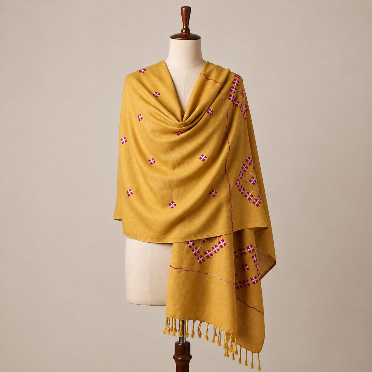 Mustard Embroidered Shawl - Lubi Noir