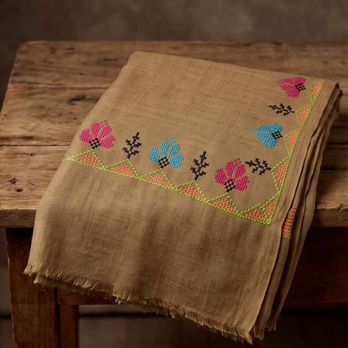 Handmade Pure wool embroidered Shwal