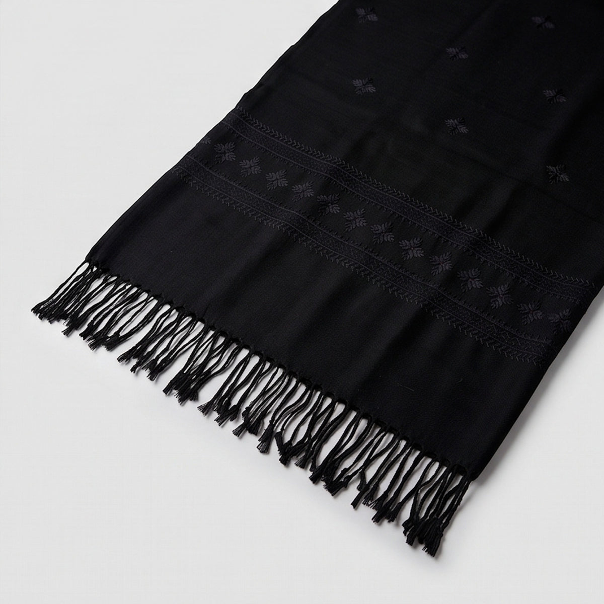 Handmade Black Pure wool shawl with black embroidery
