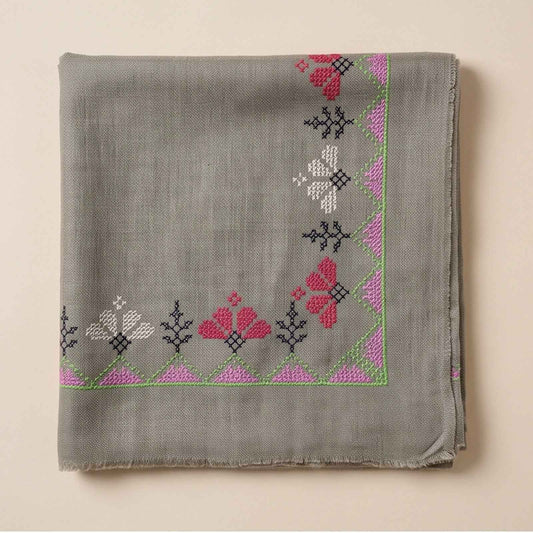 Pure wool handmade embroidered shawl