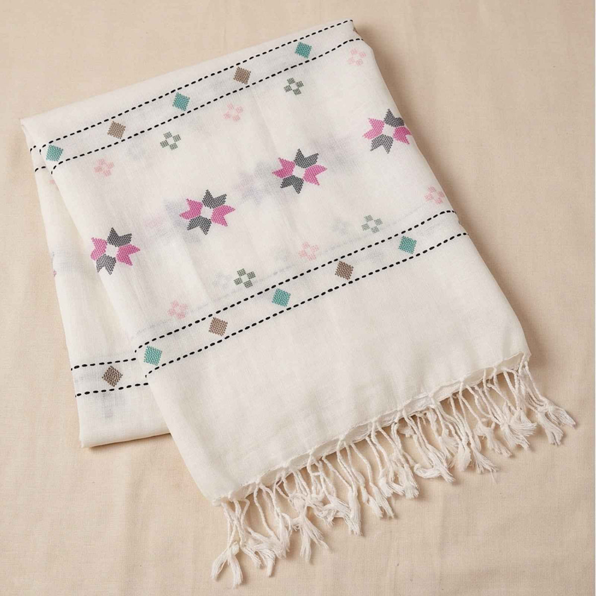 Hand embroided pure wool shwal- off white
