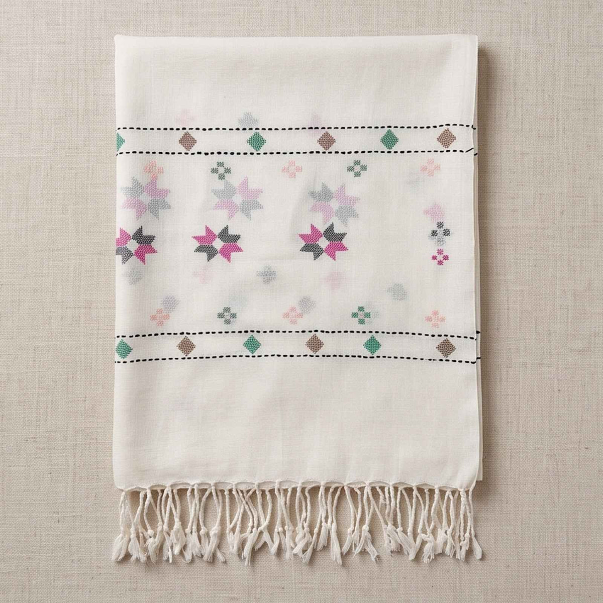 Hand embroided pure wool shwal- off white