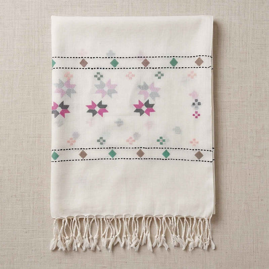Hand embroided pure wool shwal- off white
