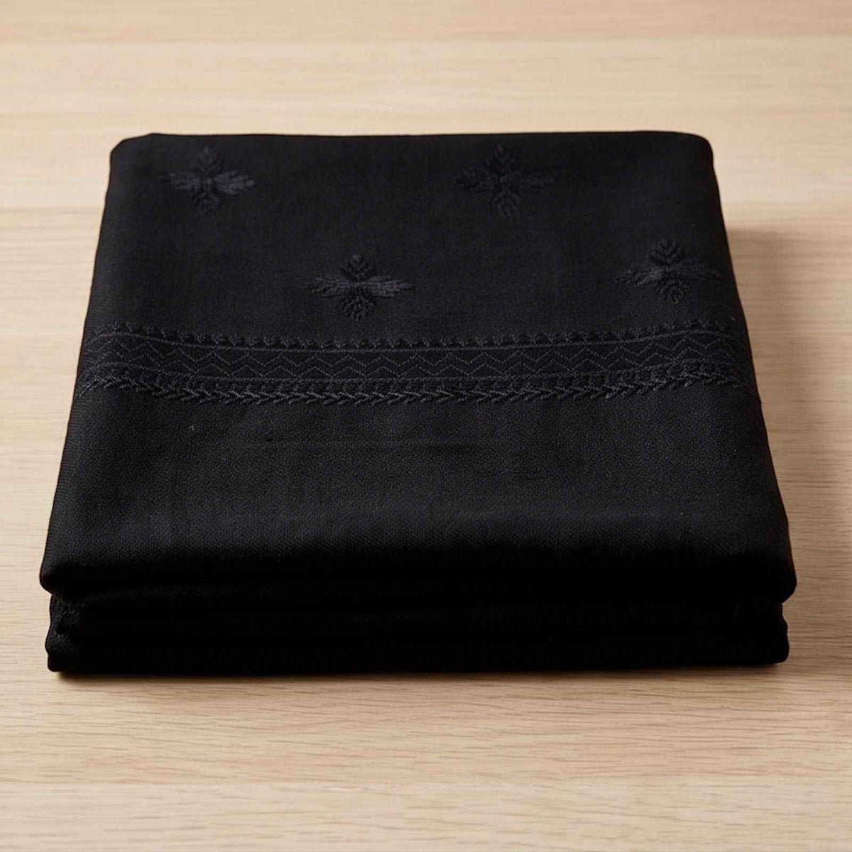 Handmade Black Pure wool shawl with black embroidery