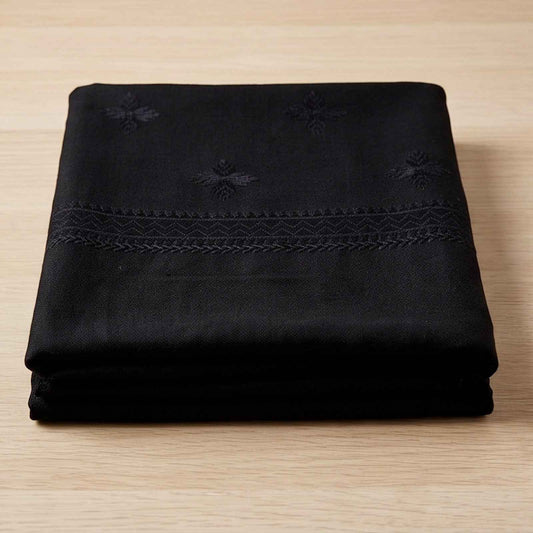 Handmade Black Pure wool shawl with black embroidery
