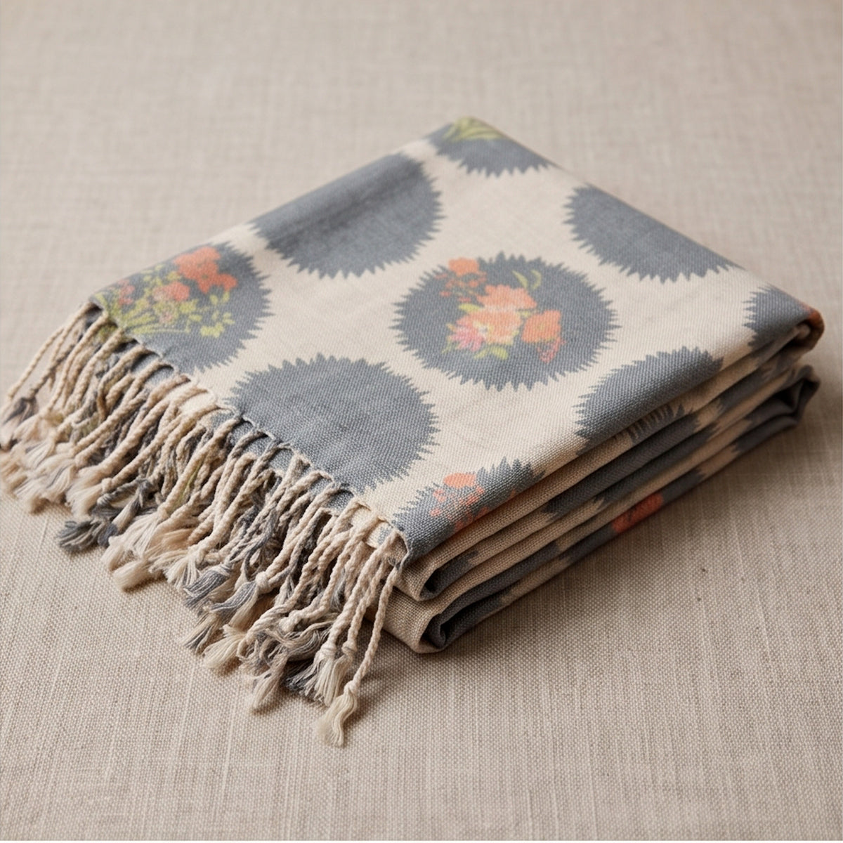 Ivory-cream base  Wool  printed Shawl