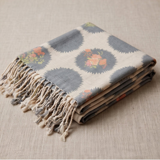 Ivory-cream base  Wool  printed Shawl
